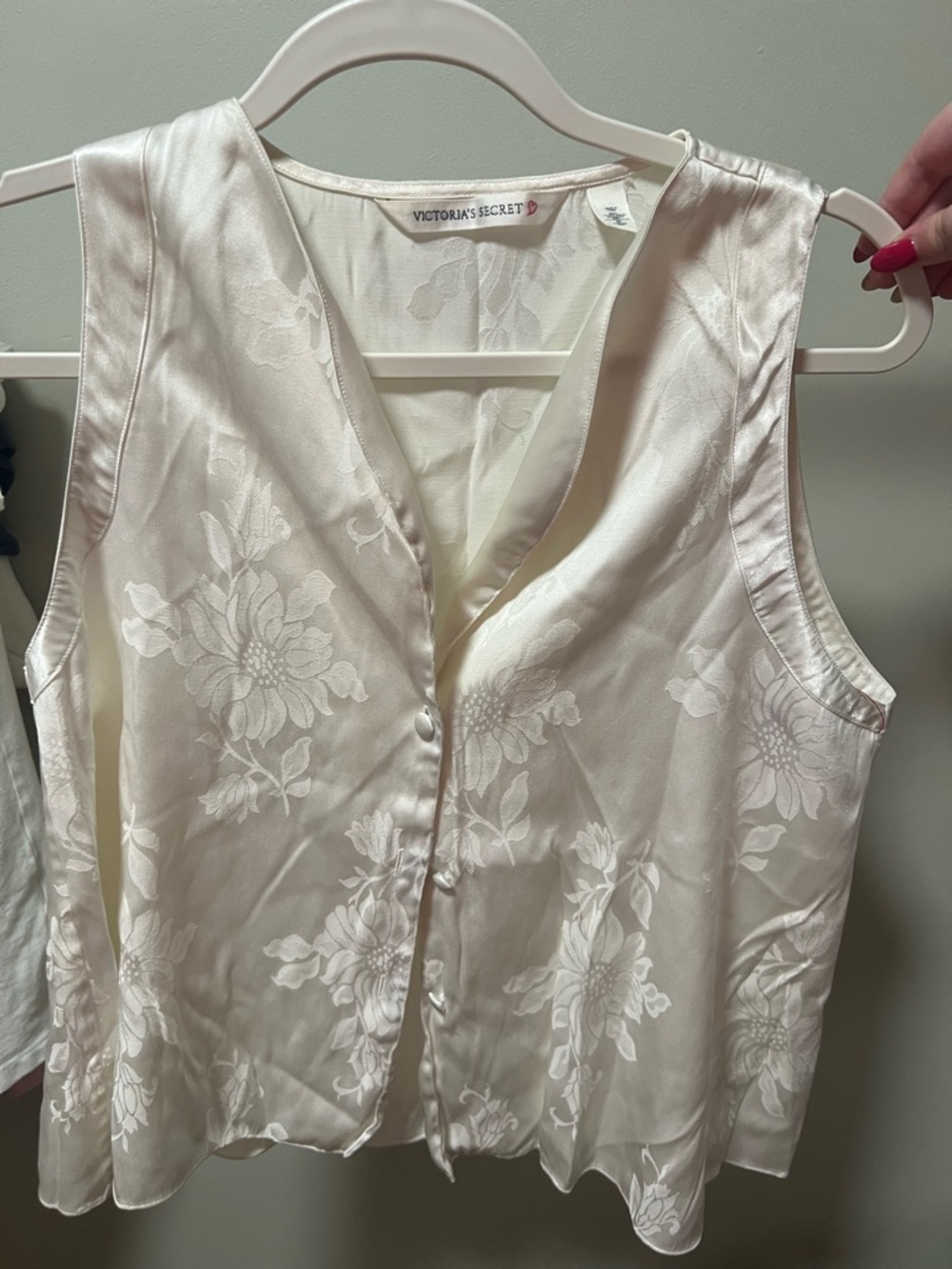 Vintage Victoria's Secret Ivory Floral Satin Sleeveless Vest